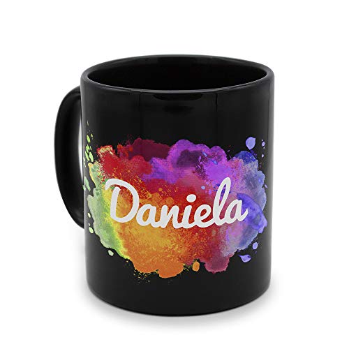 printplanet - Tasse Schwarz mit Namen Daniela - Motiv: Color Paint - Namenstasse, Kaffeebecher, Mug, Becher, Kaffeetasse von printplanet