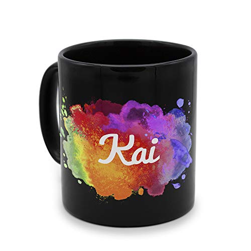printplanet - Tasse Schwarz mit Namen Kai - Motiv: Color Paint - Namenstasse, Kaffeebecher, Mug, Becher, Kaffeetasse von printplanet