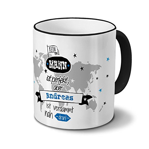 printplanet Tasse mit Namen Andreas - Motiv Nicht Perfekt, Aber. - Namenstasse, Kaffeebecher, Mug, Becher, Kaffeetasse - Farbe Schwarz von printplanet