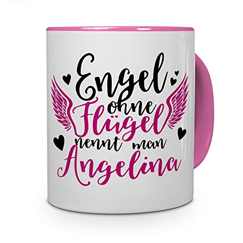 printplanet Tasse mit Namen Angelina - Motiv Engel - Namenstasse, Kaffeebecher, Mug, Becher, Kaffeetasse - Farbe Rosa von printplanet