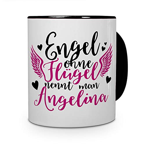 printplanet Tasse mit Namen Angelina - Motiv Engel - Namenstasse, Kaffeebecher, Mug, Becher, Kaffeetasse - Farbe Schwarz von printplanet