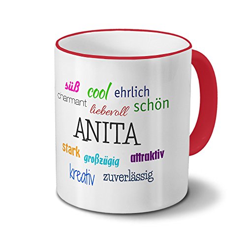 printplanet Tasse mit Namen Anita - Positive Eigenschaften von Anita - Namenstasse, Kaffeebecher, Mug, Becher, Kaffeetasse - Farbe Rot von printplanet