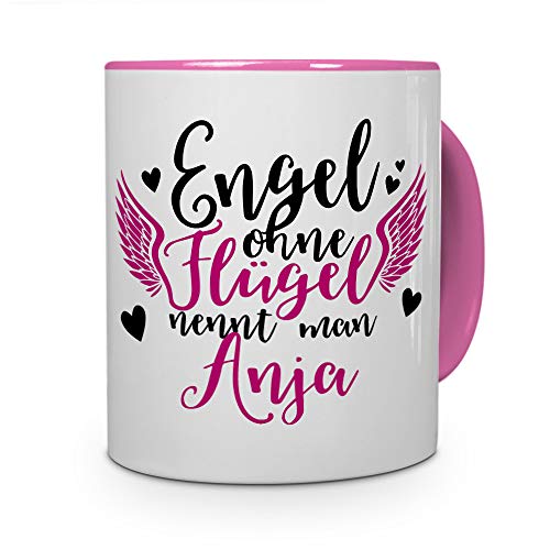 printplanet Tasse mit Namen Anja - Motiv Engel - Namenstasse, Kaffeebecher, Mug, Becher, Kaffeetasse - Farbe Rosa von printplanet