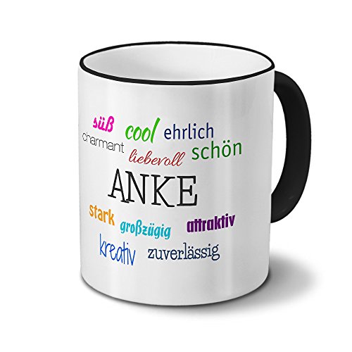 printplanet Tasse mit Namen Anke - Positive Eigenschaften von Anke - Namenstasse, Kaffeebecher, Mug, Becher, Kaffeetasse - Farbe Schwarz von printplanet