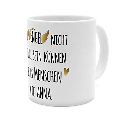 printplanet Tasse mit Namen Anna - Motiv Engel überall - Namenstasse, Kaffeebecher, Mug, Becher, Kaffeetasse - Farbe Weiß von printplanet