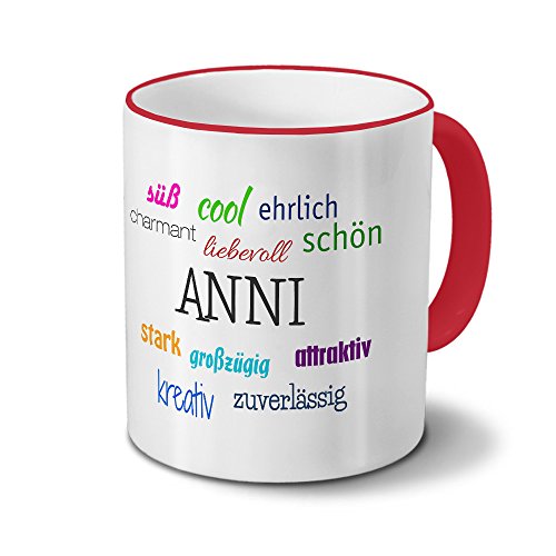 printplanet Tasse mit Namen Anni - Positive Eigenschaften von Anni - Namenstasse, Kaffeebecher, Mug, Becher, Kaffeetasse - Farbe Rot von printplanet