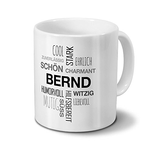 printplanet Tasse mit Namen Bernd Positive Eigenschaften Tagcloud - Schwarz - Namenstasse, Kaffeebecher, Mug, Becher, Kaffeetasse von printplanet