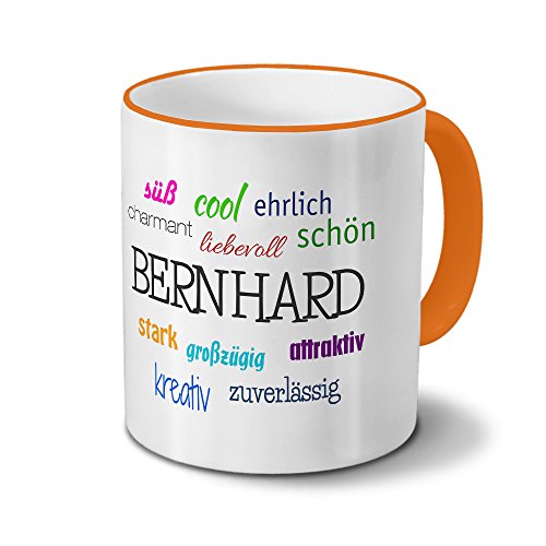 printplanet Tasse mit Namen Bernhard - Positive Eigenschaften von Bernhard - Namenstasse, Kaffeebecher, Mug, Becher, Kaffeetasse - Farbe Orange von printplanet