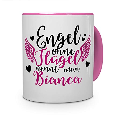 printplanet Tasse mit Namen Bianca - Motiv Engel - Namenstasse, Kaffeebecher, Mug, Becher, Kaffeetasse - Farbe Rosa von printplanet