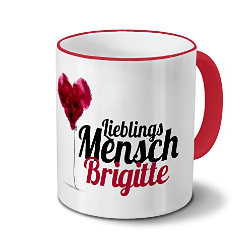 printplanet Tasse mit Namen Brigitte - Motiv Lieblingsmensch - Namenstasse, Kaffeebecher, Mug, Becher, Kaffeetasse - Farbe Rot von printplanet