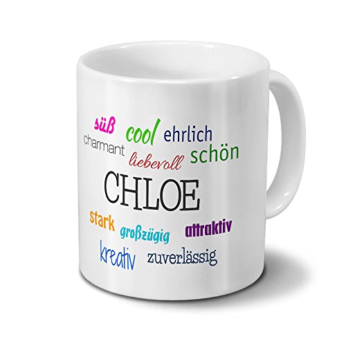 printplanet Tasse mit Namen Chloe - Motiv Positive Eigenschaften - Namenstasse, Kaffeebecher, Mug, Becher, Kaffeetasse - Farbe Weiß von printplanet