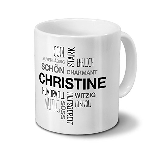 printplanet Tasse mit Namen Christine Positive Eigenschaften Tagcloud - Schwarz - Namenstasse, Kaffeebecher, Mug, Becher, Kaffeetasse von printplanet