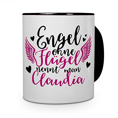 printplanet Tasse mit Namen Claudia - Motiv Engel - Namenstasse, Kaffeebecher, Mug, Becher, Kaffeetasse - Farbe Schwarz von printplanet