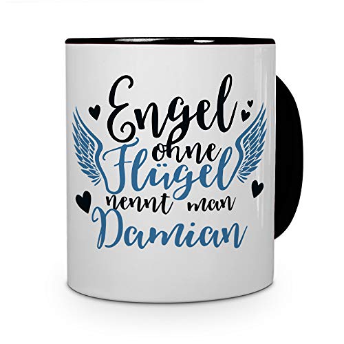 printplanet Tasse mit Namen Damian - Motiv Engel - Namenstasse, Kaffeebecher, Mug, Becher, Kaffeetasse - Farbe Schwarz von printplanet