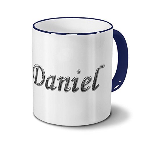 printplanet Tasse mit Namen Daniel - Motiv Chrom-Schriftzug - Namenstasse, Kaffeebecher, Mug, Becher, Kaffeetasse - Farbe Blau von printplanet