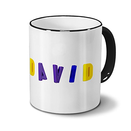 printplanet Tasse mit Namen David - Motiv Magnetbuchstaben - Becher, Kaffeetasse, Kaffeebecher, Mug - Schwarz von printplanet