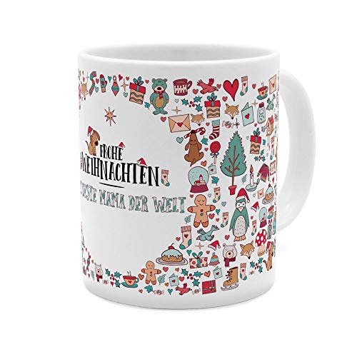 printplanet Tasse mit Namen Die Beste Mama der Welt - Motiv Frohe Weihnachten - Namenstasse, Kaffeebecher, Mug, Becher, Kaffeetasse - Farbe Weiß von printplanet
