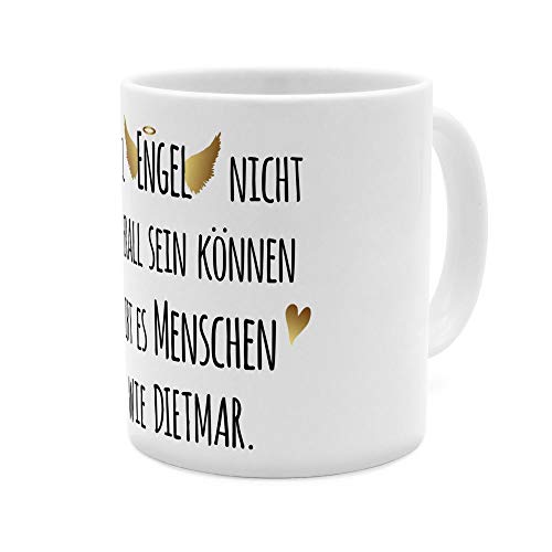 printplanet Tasse mit Namen Dietmar - Motiv Engel überall - Namenstasse, Kaffeebecher, Mug, Becher, Kaffeetasse - Farbe Weiß von printplanet