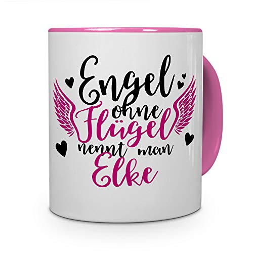 printplanet Tasse mit Namen Elke - Motiv Engel - Namenstasse, Kaffeebecher, Mug, Becher, Kaffeetasse - Farbe Rosa von printplanet