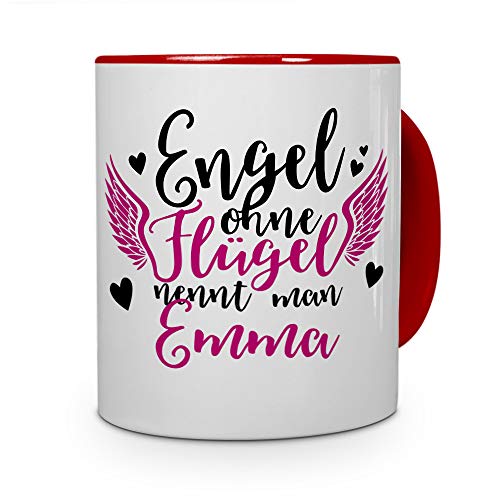printplanet Tasse mit Namen Emma - Motiv Engel - Namenstasse, Kaffeebecher, Mug, Becher, Kaffeetasse - Farbe Rot von printplanet