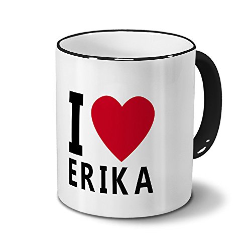 printplanet Tasse mit Namen Erika - Motiv I Love Erika - Namenstasse, Kaffeebecher, Mug, Becher, Kaffeetasse - Farbe Schwarz von printplanet