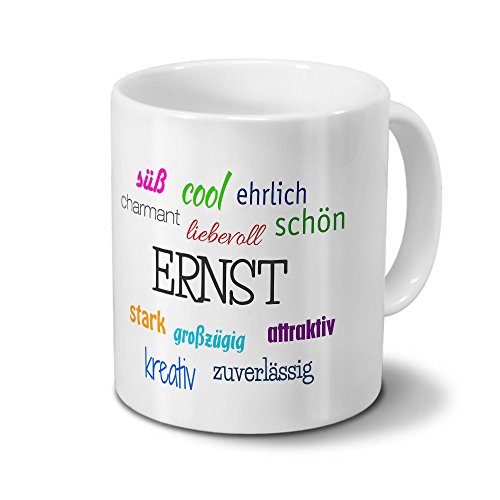 printplanet Tasse mit Namen Ernst - Motiv Positive Eigenschaften - Namenstasse, Kaffeebecher, Mug, Becher, Kaffeetasse - Farbe Weiß von printplanet