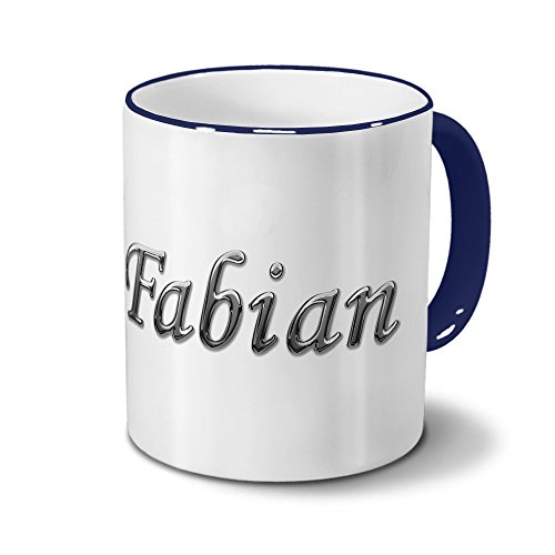 printplanet Tasse mit Namen Fabian - Motiv Chrom-Schriftzug - Namenstasse, Kaffeebecher, Mug, Becher, Kaffeetasse - Farbe Blau von printplanet