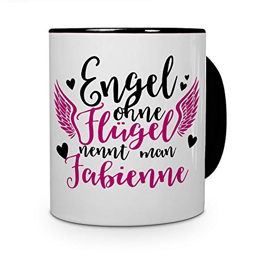 printplanet Tasse mit Namen Fabienne - Motiv Engel - Namenstasse, Kaffeebecher, Mug, Becher, Kaffeetasse - Farbe Schwarz von printplanet