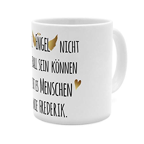 printplanet Tasse mit Namen Frederik - Motiv Engel überall - Namenstasse, Kaffeebecher, Mug, Becher, Kaffeetasse - Farbe Weiß von printplanet