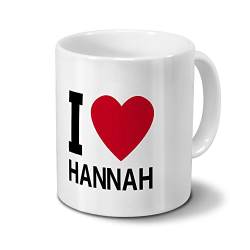 printplanet Tasse mit Namen Hannah - Motiv I Love Hannah - Namenstasse, Kaffeebecher, Mug, Becher, Kaffeetasse - Farbe Weiß von printplanet