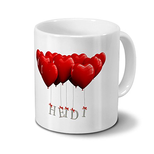 printplanet Tasse mit Namen Heidi - Motiv Herzballons - Namenstasse, Kaffeebecher, Mug, Becher, Kaffeetasse - Farbe Weiß von printplanet