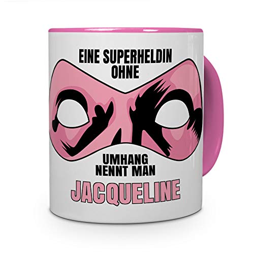 printplanet Tasse mit Namen Jacqueline - Motiv Superhelden ohne Umhang - Namenstasse, Kaffeebecher, Mug, Becher, Kaffeetasse - Farbe Rosa von printplanet