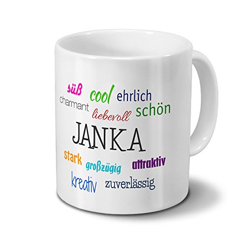 printplanet Tasse mit Namen Janka - Motiv Positive Eigenschaften - Namenstasse, Kaffeebecher, Mug, Becher, Kaffeetasse - Farbe Weiß von printplanet
