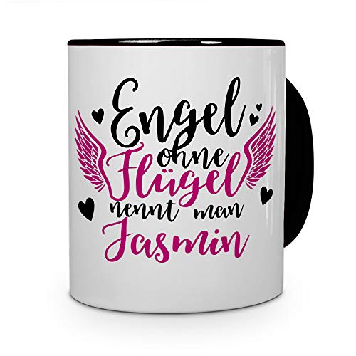 printplanet Tasse mit Namen Jasmin - Motiv Engel - Namenstasse, Kaffeebecher, Mug, Becher, Kaffeetasse - Farbe Schwarz von printplanet