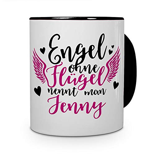 Tasse mit Namen Jenny - Motiv Engel - Namenstasse, Kaffeebecher, Mug, Becher, Kaffeetasse - Farbe Schwarz von printplanet