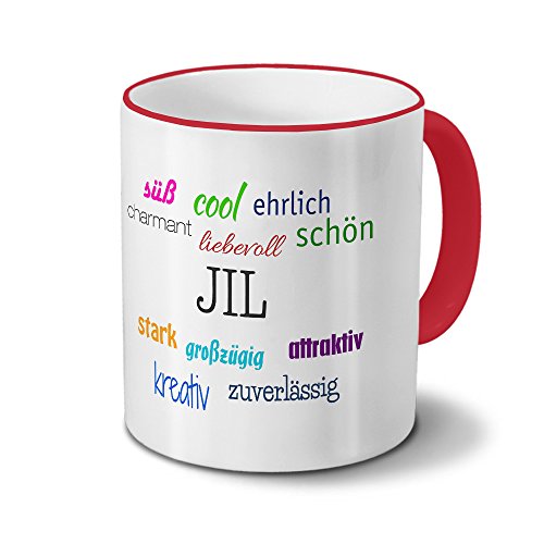 printplanet Tasse mit Namen Jil - Positive Eigenschaften von Jil - Namenstasse, Kaffeebecher, Mug, Becher, Kaffeetasse - Farbe Rot von printplanet