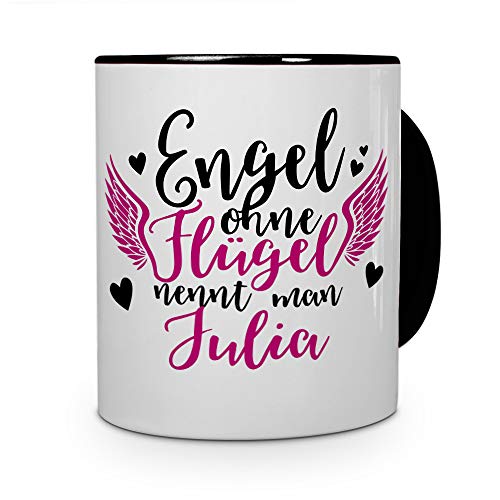 printplanet Tasse mit Namen Julia - Motiv Engel - Namenstasse, Kaffeebecher, Mug, Becher, Kaffeetasse - Farbe Schwarz von printplanet