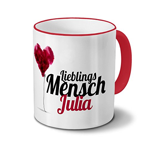 printplanet Tasse mit Namen Julia - Motiv Lieblingsmensch - Namenstasse, Kaffeebecher, Mug, Becher, Kaffeetasse - Farbe Rot von printplanet