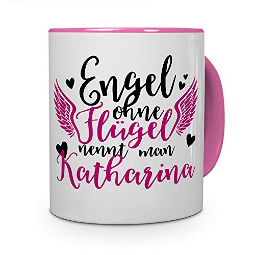 printplanet Tasse mit Namen Katharina - Motiv Engel - Namenstasse, Kaffeebecher, Mug, Becher, Kaffeetasse - Farbe Rosa von printplanet