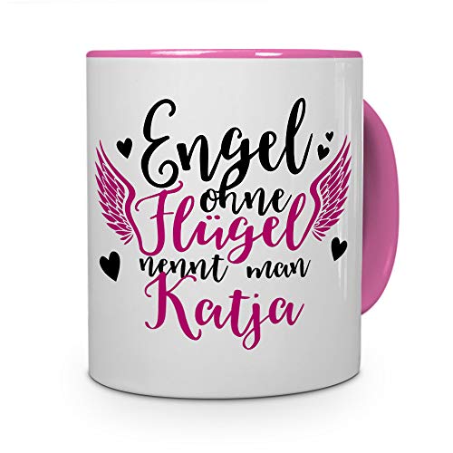 printplanet Tasse mit Namen Katja - Motiv Engel - Namenstasse, Kaffeebecher, Mug, Becher, Kaffeetasse - Farbe Rosa von printplanet