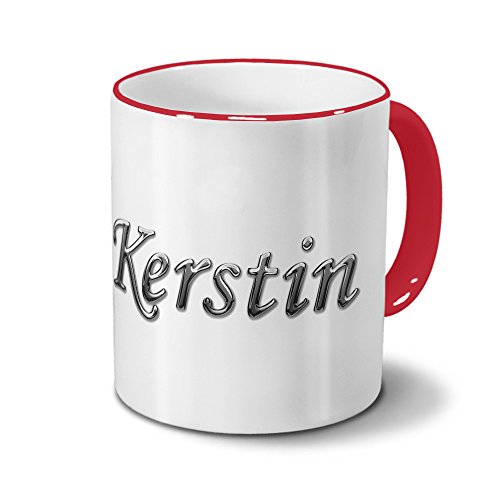 printplanet Tasse mit Namen Kerstin - Motiv Chrom-Schriftzug - Namenstasse, Kaffeebecher, Mug, Becher, Kaffeetasse - Farbe Rot von printplanet