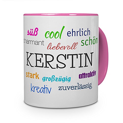 printplanet Tasse mit Namen Kerstin - Positive Eigenschaften von Kerstin - Namenstasse, Kaffeebecher, Mug, Becher, Kaffeetasse - Farbe Rosa von printplanet