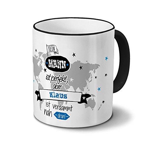 printplanet Tasse mit Namen Klaus - Motiv Nicht Perfekt, Aber. - Namenstasse, Kaffeebecher, Mug, Becher, Kaffeetasse - Farbe Schwarz von printplanet