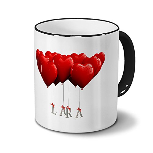 printplanet Tasse mit Namen Lara - Motiv Herzballons - Namenstasse, Kaffeebecher, Mug, Becher, Kaffeetasse - Farbe Schwarz von printplanet