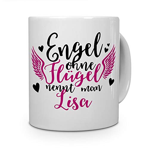 printplanet Tasse mit Namen Lisa - Motiv Engel - Namenstasse, Kaffeebecher, Mug, Becher, Kaffeetasse - Farbe Weiß von printplanet