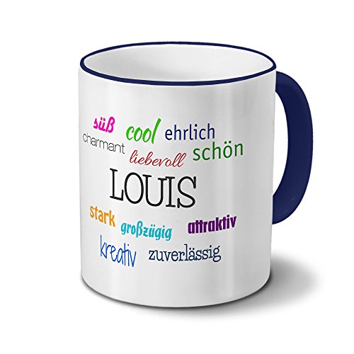 printplanet Tasse mit Namen Louis - Positive Eigenschaften von Louis - Namenstasse, Kaffeebecher, Mug, Becher, Kaffeetasse - Farbe Blau von printplanet