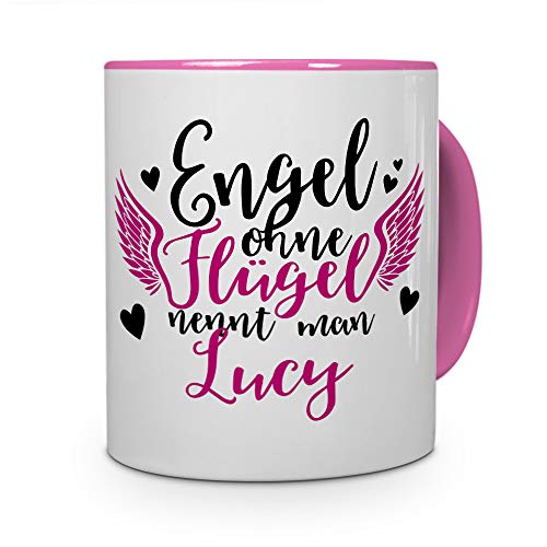 printplanet Tasse mit Namen Lucy - Motiv Engel - Namenstasse, Kaffeebecher, Mug, Becher, Kaffeetasse - Farbe Rosa von printplanet