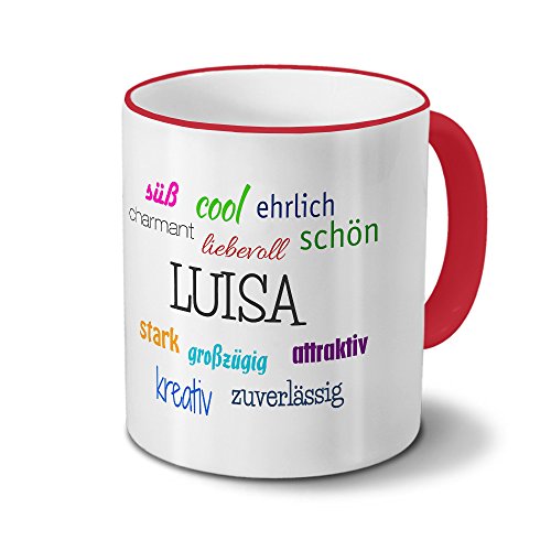 printplanet Tasse mit Namen Luisa - Positive Eigenschaften von Luisa - Namenstasse, Kaffeebecher, Mug, Becher, Kaffeetasse - Farbe Rot von printplanet