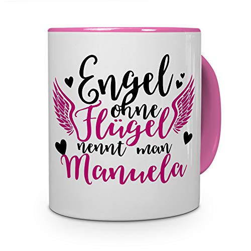 printplanet Tasse mit Namen Manuela - Motiv Engel - Namenstasse, Kaffeebecher, Mug, Becher, Kaffeetasse - Farbe Rosa von printplanet