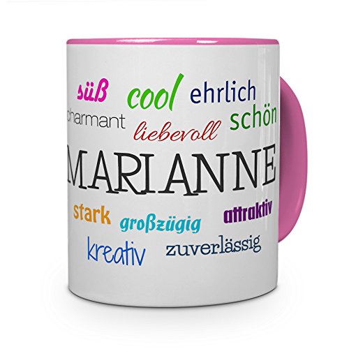 printplanet Tasse mit Namen Marianne - Positive Eigenschaften von Marianne - Namenstasse, Kaffeebecher, Mug, Becher, Kaffeetasse - Farbe Rosa von printplanet